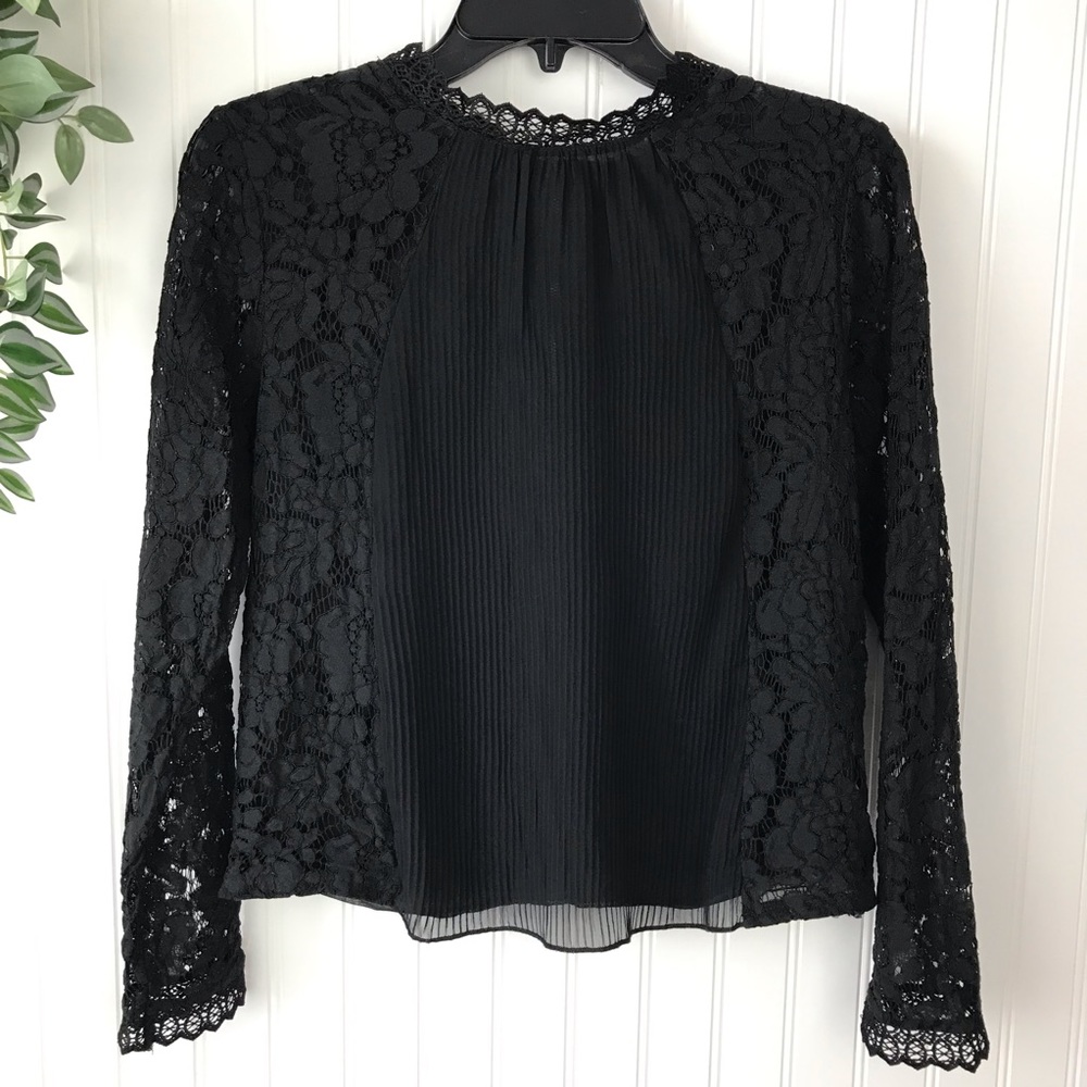 MOLLY BRACKEN High Neck Black Lace Top Sz M